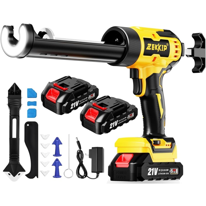 Electric Caulking Gun, Cordless Caulking Gun with 2x 2000mAh Batteries, 13Pcs…