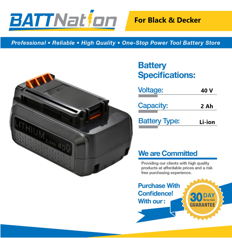 40V 2Ah Li-ion Battery for Black&Decker LBX2040, LBXR36, LBXR36-2, LBX36