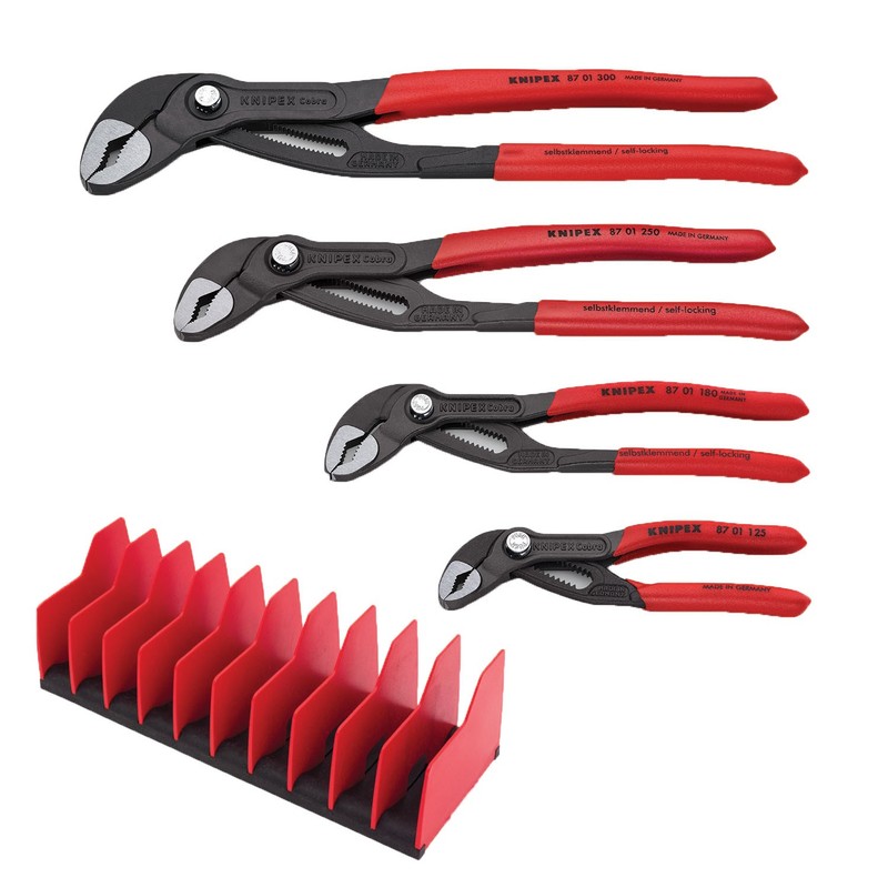 4 Piece Cobra Pliers Set – with FREE 10 Piece Tool Holder KNT-9K0080138US
