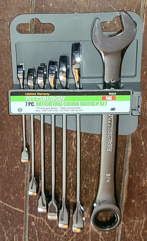 Pittsburgh 7pc ☆SAE☆ Ratcheting Combo Wrench Set -Triple Chrome Plated- #96654