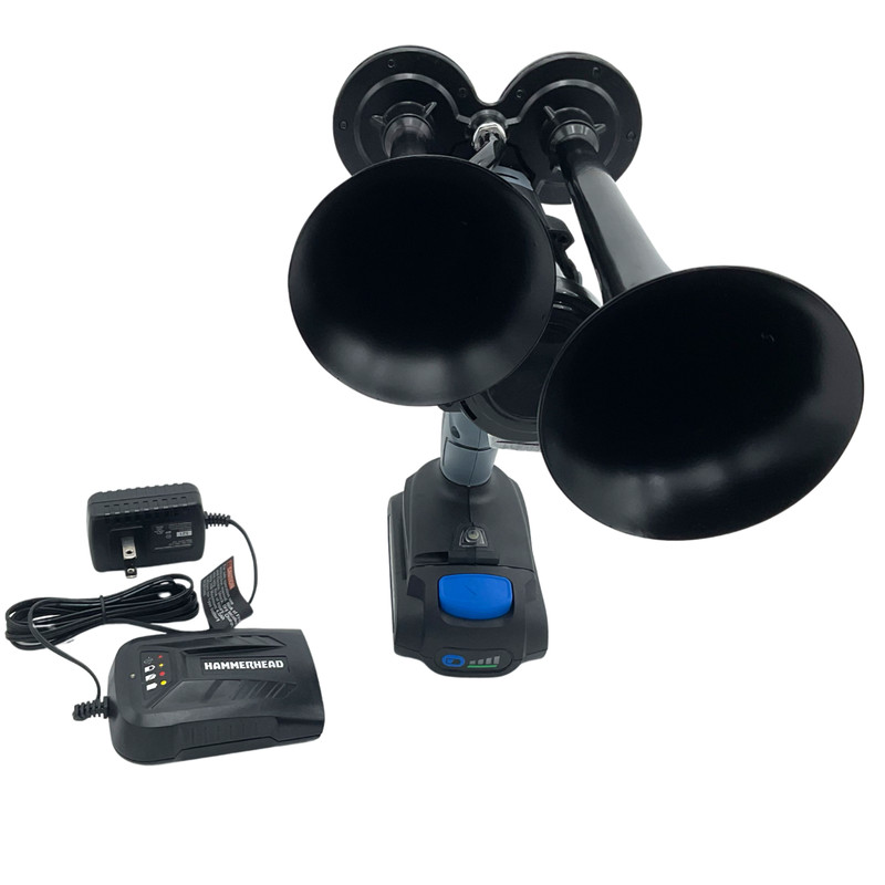 20v LOUD Handheld Impact Air Horn x2 Black Air Trumpets + Battery Charger Kit gallery