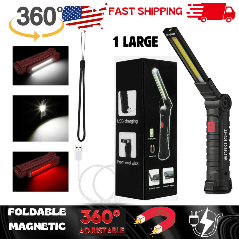 1/2 Pack Magnetic Base LED COB Work Light Rechargeable Mechanic Torch Flashlight