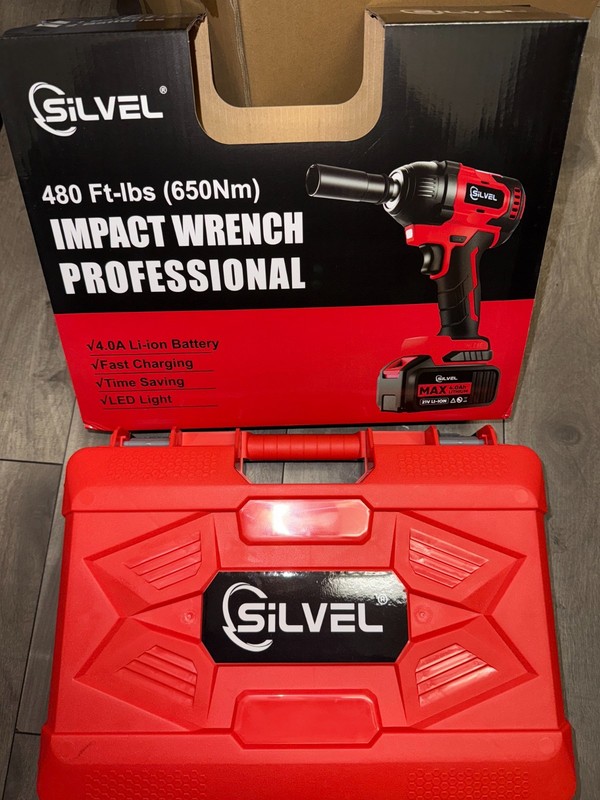Silvel 650Nm Cordless Impact Wrench 1/2" Drive 2*4.0Ah Battery Fast Charger gallery