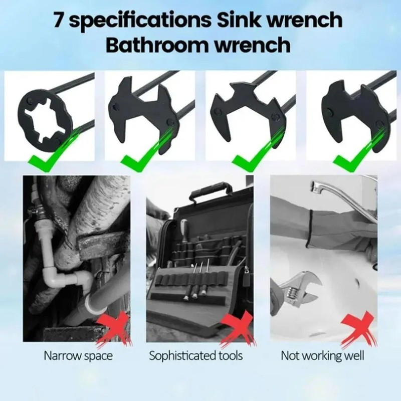 Multifunctional Sink Wrench Set, 2-Pack Basin and Faucet Wrench Tool with Fou. gallery