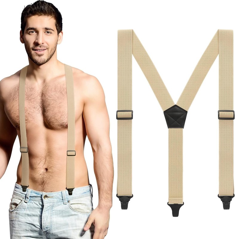 Jiuguva Men’s Hidden Suspender Men Airport Friendly Straps Y Khaki