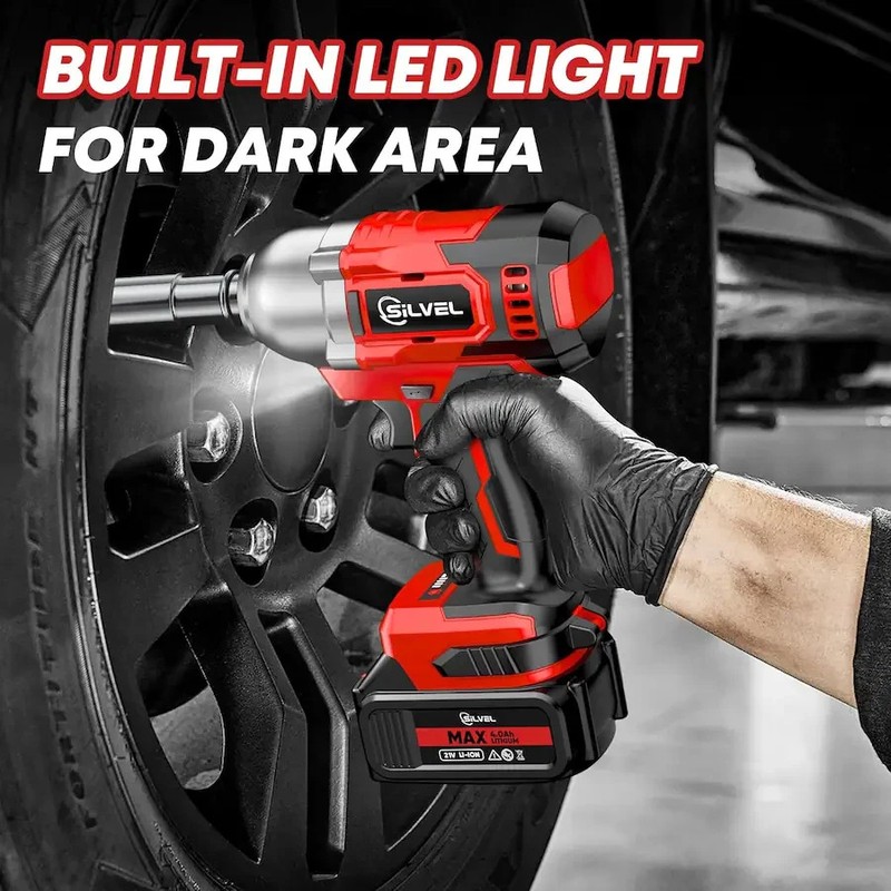 Silvel 650Nm Cordless Impact Wrench 1/2" Drive 2*4.0Ah Battery Fast Charger gallery
