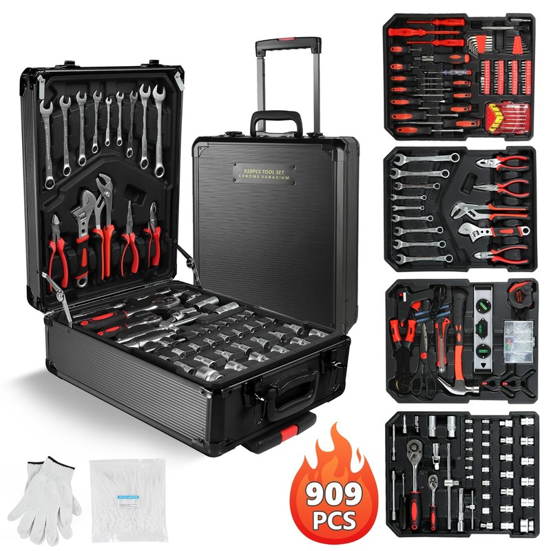 Tool Set Mechanics 909 PCS Tool Kit Wrenches Socket Repair Tool Case w/wheels