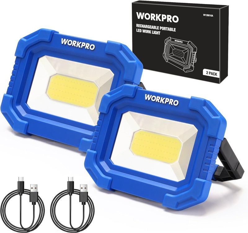 2PC 2000LM Rechargeable LED Work Light Magnetic Work Light Stand COB Flood Light