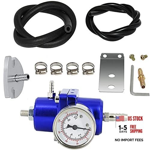 Adjustable Fuel Pressure Regulator with Gauge Hose 0-140 PSI Universal 6AN Blue