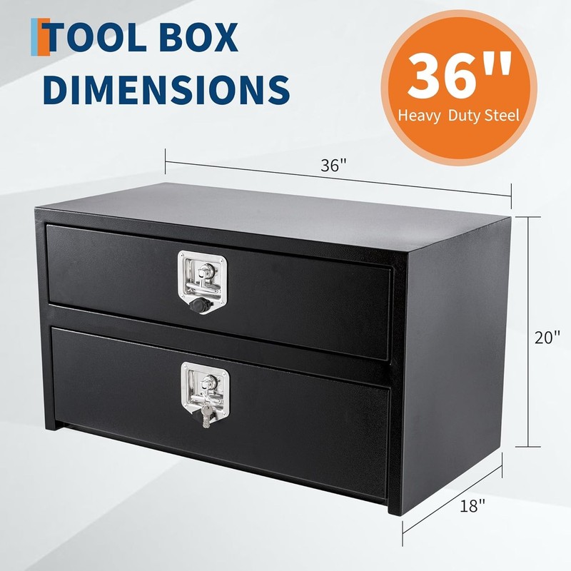 24/36/48 Inches Metal Pickup Truck Trunk Bed Tool Box Trailer Storage Waterproof