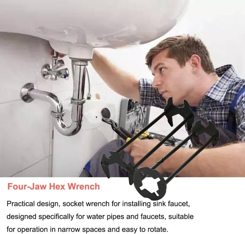 Multifunctional Basin Wrench, Carbon Steel Faucet Tool for Sink and Tight Spaces gallery