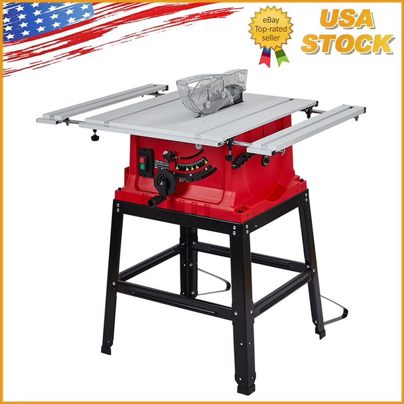 10″ Table Saw w/ Stand & Push Stick 15Amp 5000RPM Portable Woodworking Table Saw