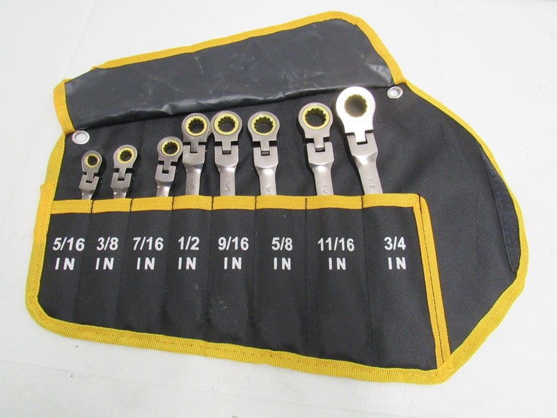 8 Piece Combination Wrench Set Ratcheting Flex Head 5/16″ Through 3/4″ W/ Case