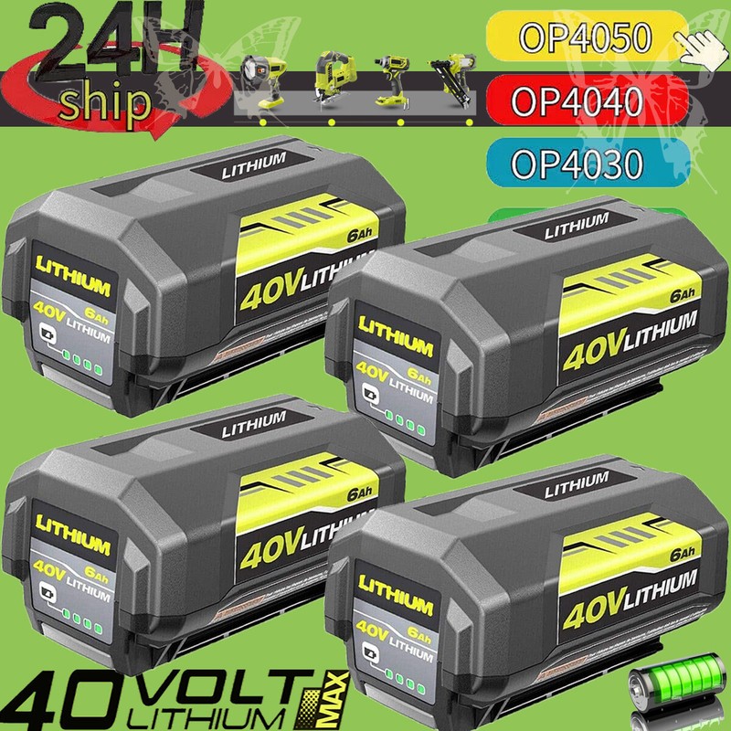 For Ryobi OP40602 40V 6Ah High Capacity HP Lithium Battery With LED OP4050