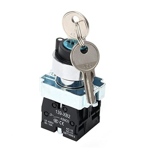 22mm Key Switch 2NO Latching Rotary Key Switch 10A 440V 3 Position Maintained
