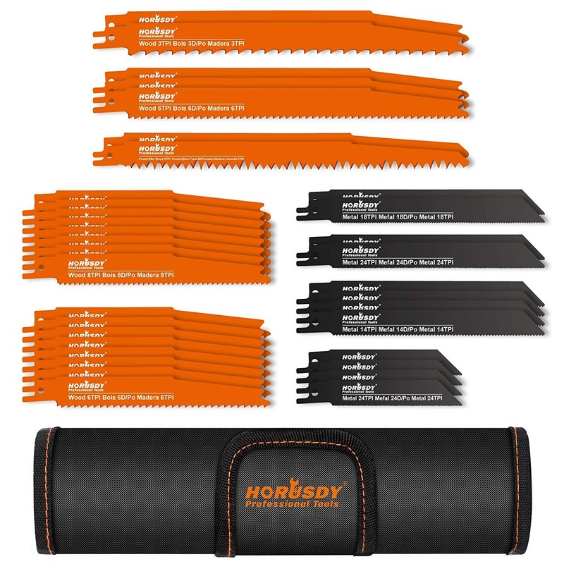 HORUSDY 34PC Metal Reciprocating Saw Blade Set & Wood Pruning Reciprocating Saw