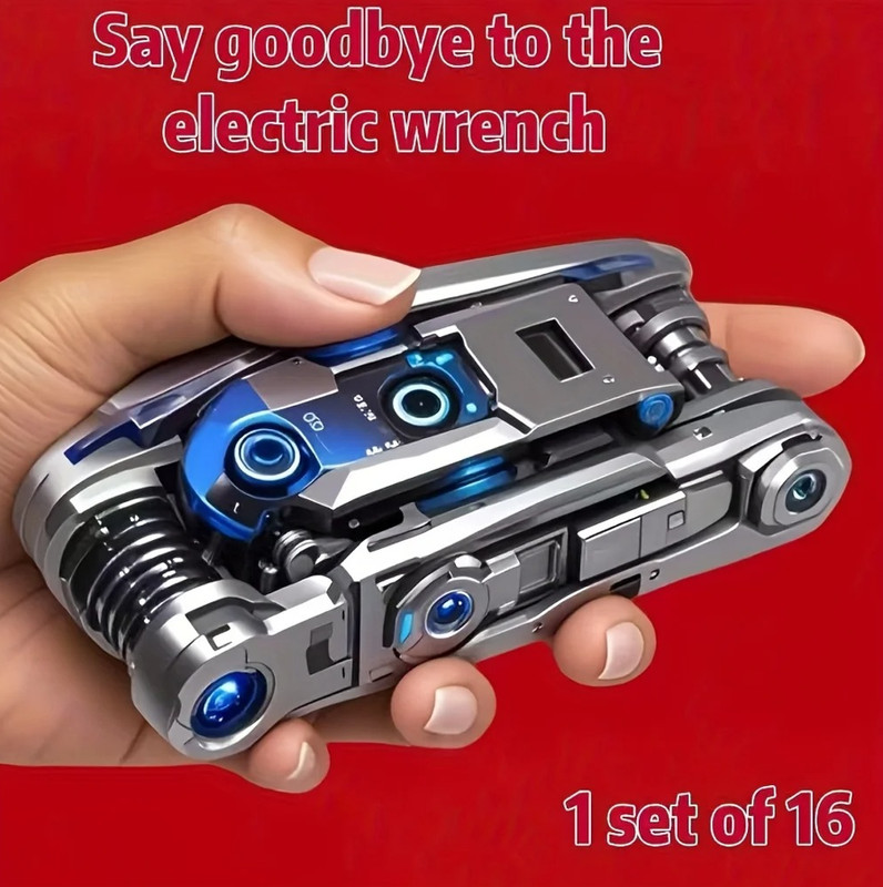 1pc Gray 16-in-1 Socket Wrench Tool Adjustable Repair Kit Universal – NEW