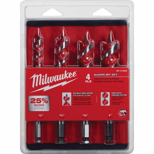 Milwaukee 48-13-4000 4-Piece 6-1/2-Inch Impact-Rated Spur Auger Bit Set gallery