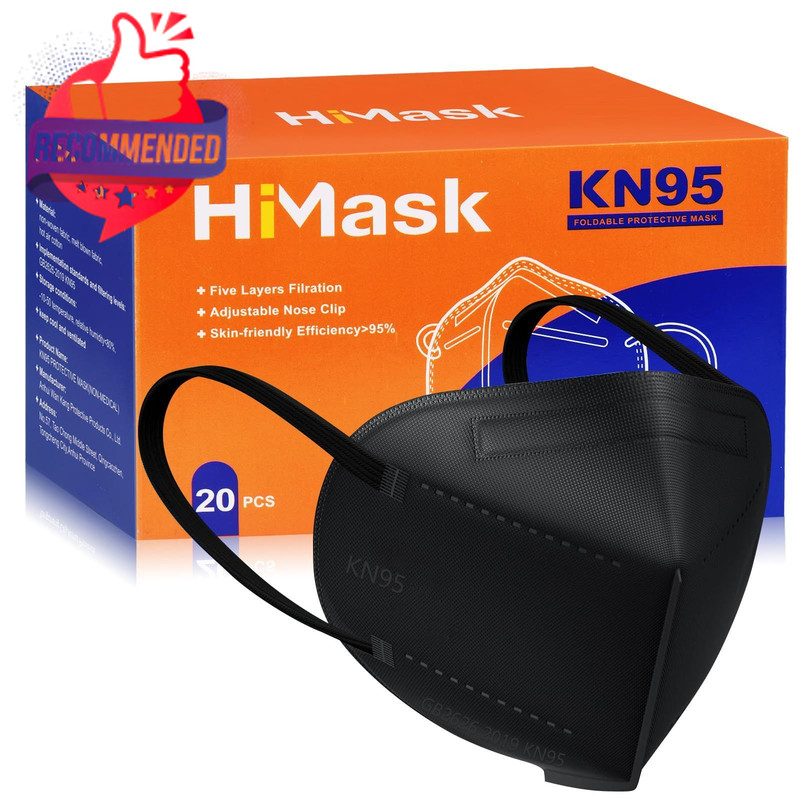 KN95 Face Masks Adult 20 Pack – Black Respirator 5-Layer