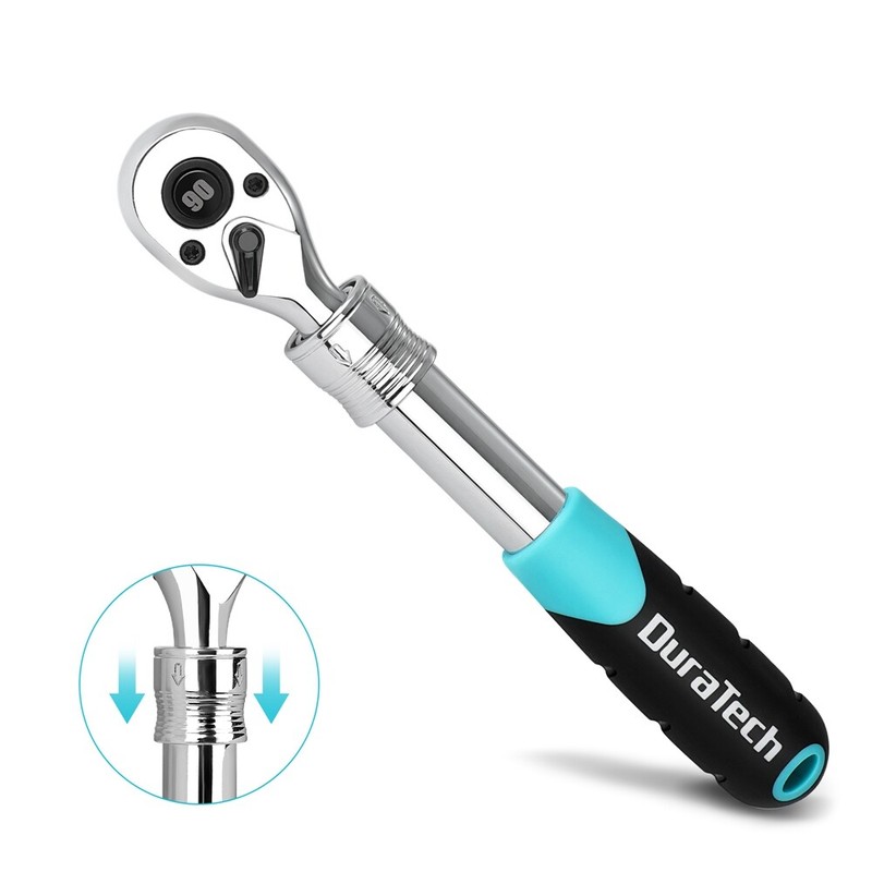 DURATECH 3/8″ Drive Extendable Ratchet 90-Tooth Quick-release Ratchet 4 Sections