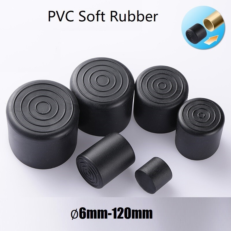 Black Round Plastic End Cap, PVC Soft Rubber Caps Tube Pipe Feet ∅ 6-120mm