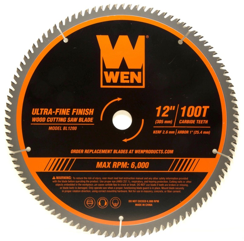 WEN BL1200 12″ 100-Tooth Carbide-Tipped Ultra-Fine Finish Professional Saw Blade