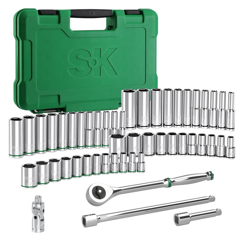 SK 1/4 Drive Socket Set with 216-P Quick-Release Ratchet, 50-Piece, SAE & Metric