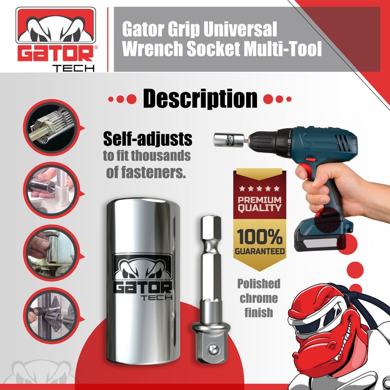 Universal Socket Wrench Magical Power Grip Gator Tech Multi Tool Drill Adapter gallery