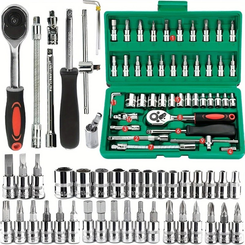 46Pcs Family Tools 1/4 Set Mechanic Tool Kits for Auto Repair Hous with Sockets gallery