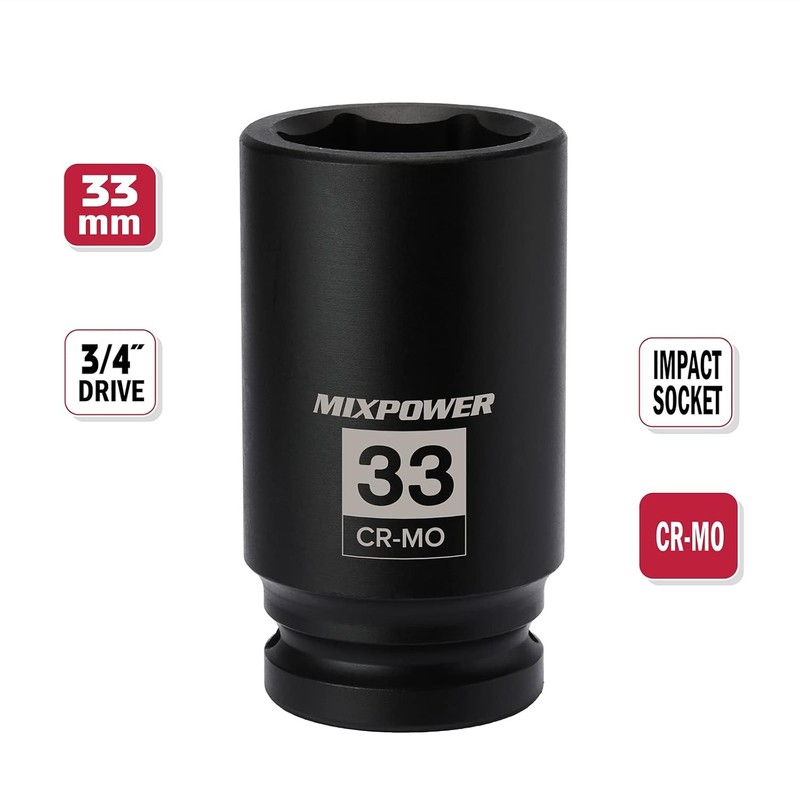 MIXPOWER 3/4 Inch Drive Deep Impact Socket 33mm Metric 6-Point CR-MO Steel gallery