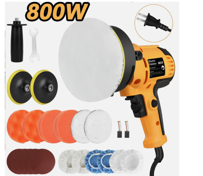 Electric Car Buffer Polisher Machine 800W, Multi-Speed Knob, with 5" Pad Bonnet